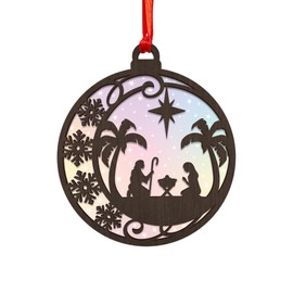 Christmas Ornament, Nativity Scene with Palm Trees and Snowflakes, 4 inches
