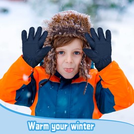SATINIOR 2 Pairs Children's Winter Ski Gloves Windproof Toddler Snowboard Gloves Kids Snow Gloves, Black, Navy
