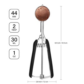 Cookie Scoop 2 Tbsp, TJ POP Professional Stainless Steel Ice Cream Scoop 44 mm, Good Soft Grips, Quick Trigger Release, 30 ml