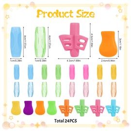 AYSYR 24 PCS Pencil Grips,Pen Grips for Children & Adult,Pencil Grip Suitable for Right And Left Handed Pencils,Writing Training Grip Soft Corrector Writing Tool Multi-style 6 Colours
