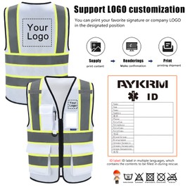 3x safety vest for men big and tall High Visibility Reflective white Safety Vest for Women Men High Visibility Security with Pockets Zipper