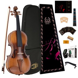 Rhythm Violin Set for Beginners,Acoustic Violins Starter Kit Package for Student,Beginners Fiddle with Hard Case, Rosin, Shoulder Rest, Bow, and Extra Strings (MATTE, Full)