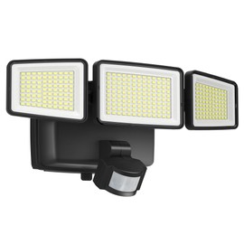 UME Battery Powered Motion Sensor Outdoor Lights 302 LED 1800LM, IP65 Waterproof Battery Operated Flood Lights Outdoor, 3 Heads Security Motion Light with 3 Modes for Garden Patio Yard