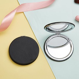 Zcooooool Makeup Mirror, 6.7 cm Round Folding Mirror, Professional Double-Sided Makeup Mirror (one Side Enlarged, The Other Side Normal) PU Surface Mirror