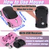 HuGuWdy Pink Wireless Mouse，2.4G Wireless Car Mouse with USB Reciver