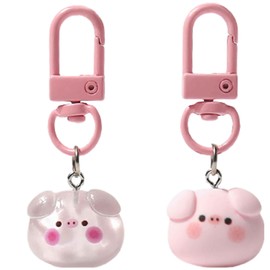 cute pink pig keychain for women, bag charm aesthetic purse key chain accessories for backpack, kawaii animal aesthetic keychain for girls, pig decor gifts for pig lovers (2 Pcs), Pink, Small