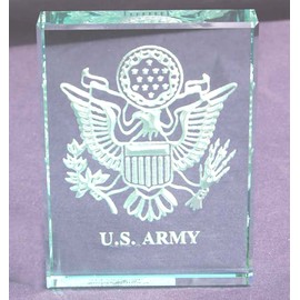 U.S. Army Insignia Hand Carved Etched Glass Paperweight