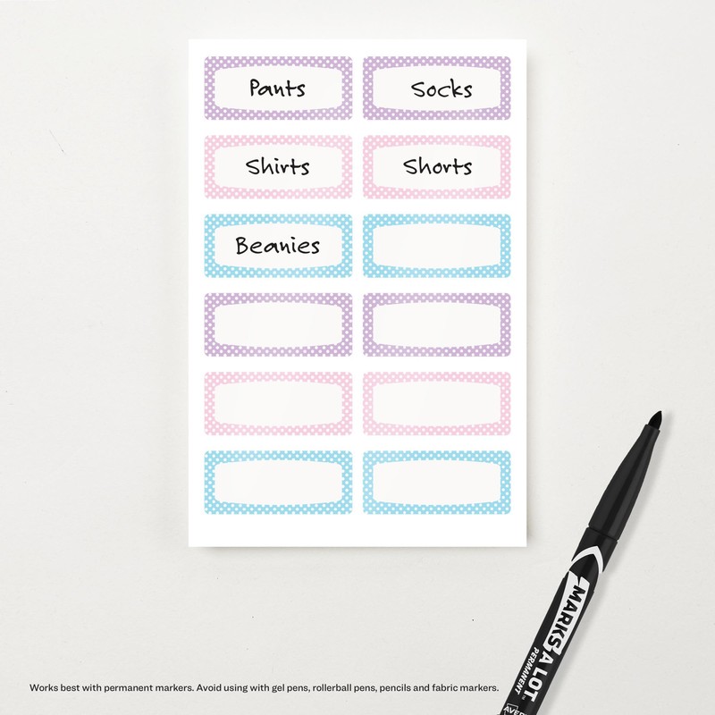 Avery No-Iron Fabric Name Labels, Soft Pastels Preprinted Designs, Handwrite-Only,