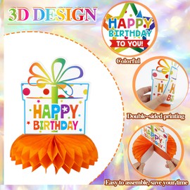 Konsait Colorful Birthday Honeycomb Centerpiece Table Decorations, Happy Birthday Table Decorations Rainbow Kids Birthday Party Decorations 9 pcs