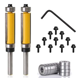 Mesee 2Pcs Top and Bottom Bearing Flush Trim Pattern Router Bit Set, 1/4'' Shank Template Trimming Bits Double Bearings Trim Router Bits Woodworking Milling Cutter Tool
