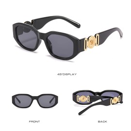 OSAGAMA Trendy Rectangular Sunglasses for Women Men Irregular Vintage 90s Oversized Glasses UV Protection, A-Black