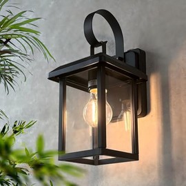 2025 New Modern Outdoor Wall Light Sconce Dusk to Dawn for Porch Front Door Garage,2 Bulbs Included,3000K 5000K,Wall Mount Waterproof Outside House Lantern,Lever Nuts Included,Easy Assembly,Black