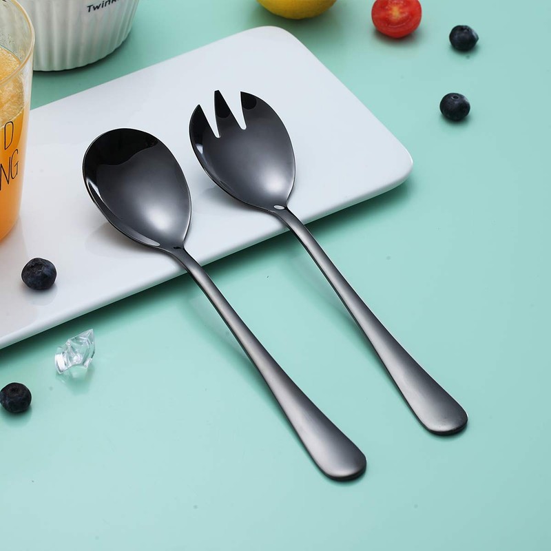 Berglander Black Salad Server Set, Stainless Steel Salad Serving Set
