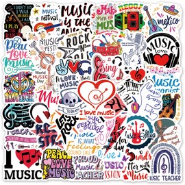 50PCS Stickers for Music,Musik Stickers,Teens Boys and Girls Sticker Pack Vinyl Skateboard Guitar Door Laptop Luggage Car Bike Water Bottle Birthday Party Supplies Stickers