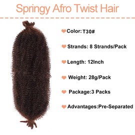 Mscat 30 cm, vorgetrenntes Springy Afro Twist Hair 3 Packs Marley Twist Häkelzöpfe, synthetische Haarverlängerungen (8 Strands/Packung, T30#)