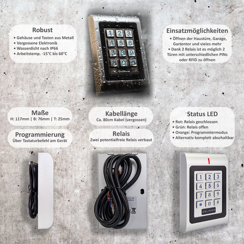 Gelikom SK1 RFID and PIN Code Lock 2 Relays Waterproof