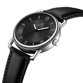 LN LENQIN Mens Watches Leather Watch Analog Quartz Watches Men 30M Waterproof Men's Wrist Watches Fashion Business Watch for Man (Silver Black)