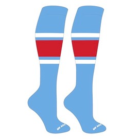 Mk Socks Striped OTC Baseball, Softball, Football Socks (B) Columbia Blue, White, Red (M)