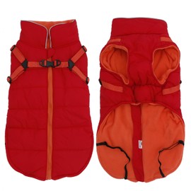 babepet Waterproof Dog Coat,Dog Coat with Harness,Small Dog Coat Jacket,Reflective Dog Clothes with Adjustable Chest Strap,Dog Fleece Lined Jumper for Pet Outdoor-Red-M