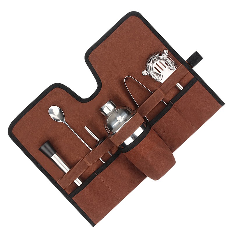 Canvas Cocktail Set Carry Bag Portable Folding Roll Strap Professional