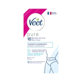 VEET Pure - 16 Strips of Cold Wax for Sensitive Skin - Recommended by Dermatologists - Long Lasting Hair Removal