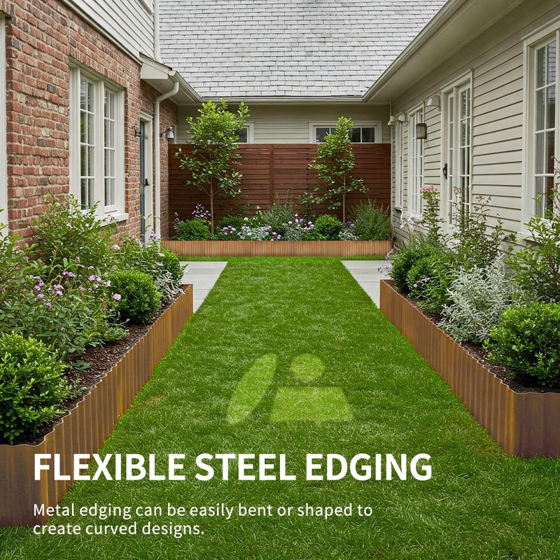 Worth Pre-Rusted Wide-Corrugated Garden Edging, 8" x20Ft Sturdy Steel Lawn
