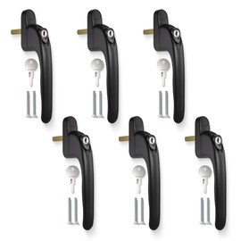 Bwintech 6 Pcs in-Line Black UPVC Aluminium Window Handle, 43mm Spindle for Indoor and Outdoor UPVC Window
