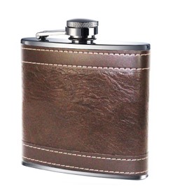 6oz Hip Flask Stainless Steel Leather Effect Excellent Quality Prime Homewares® (Brown Leather Effect)