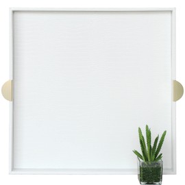 HofferRuffer Extra Large Square Serving Tray, Elegant Faux Leather Ottoman Tray with Gold Hardware Handles, Serve Tea, Coffee or Breakfast in Bed, 23.6 x 23.6 inches, White Large Square