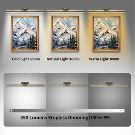 MQOUO 24.4" Wireless Picture Lights, Rechargeable Battery Art Display Light with Remote Control, Dimmable/Timer Off Dartboard Light, 3 Lighting Modes Full Metal Painting Display Lights (Nickel-1Pack)