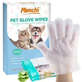 MUNCHI Perro y Gato Limpieza Guantes desodorizantes toallitas - fórmula hidratante hipoalergénica, Guantes de Cuidado Suave Grueso para Patas/Cuerpo/C