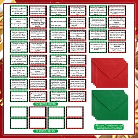 Geyoga 48 Set Funny Christmas Game Include 48 Pieces Treasure Hunt Clue Cards(8 Pcs Blank Card for DIY), 48 Pcs Red and Green Envelops for Christmas Indoor Outdoor Family Games