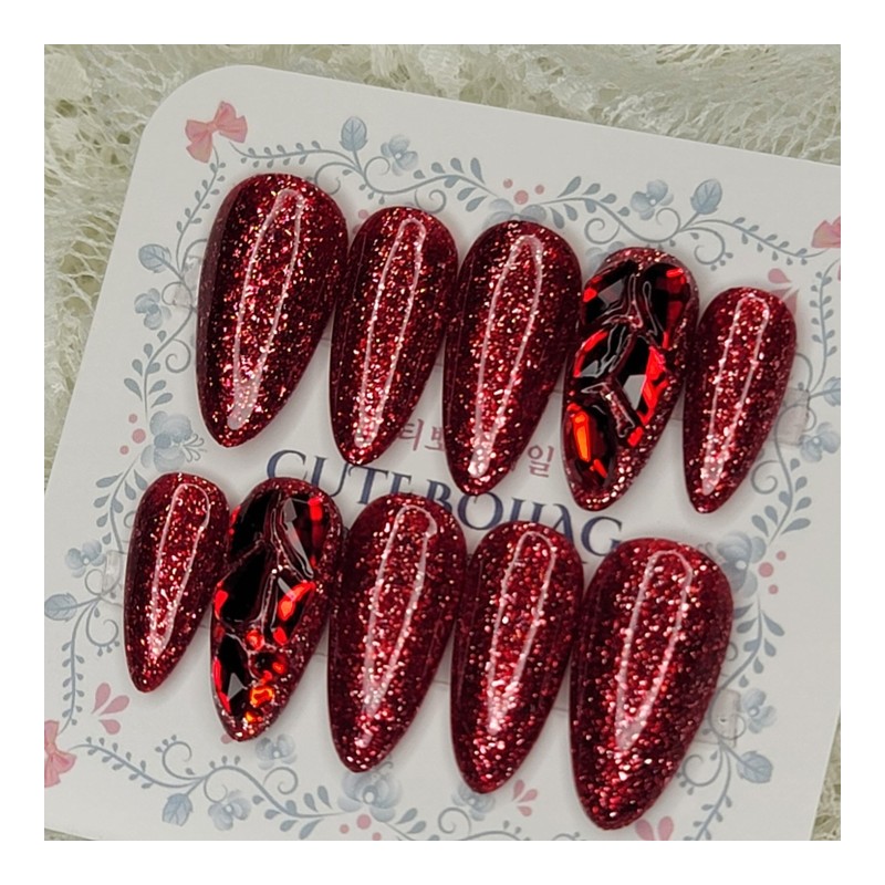 Passionate Red Handmade Nail Tips - Square M / 정열의
