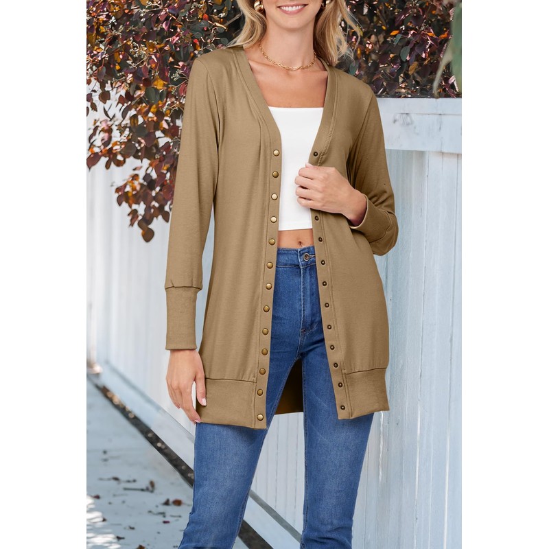 MEROKEETY Women's 2025 Fall Long Sleeve Snap Button Down Solid