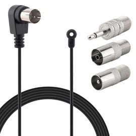 Kaunosta FM Antenna 75 Ohm FM Radio Antenna F Type Male Coaxial Cable Wire Antenna with Adapter for Pioneer Onkyo Yamaha Marantz Indoor Digital HD Radio Stereo Receiver FM Radio AV Audio Video