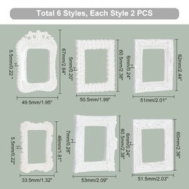 AHANDMAKER 12 Pcs Vintage Resin Picture Frame, 6 Style Antique Mini Embossed Jewelry Display Frame White Photography Photo Frame Tabletop Small Photo Frame for Holiday Party Home Wall Decor