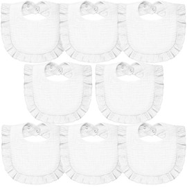Lictin Muslin Bibs for Boy Girl - 8 Pack Baby Bibs Drool Bandana Cotton Neutral, Snap Bibs for Boys Girls Toddlers Infants Teething, Absorbent & Soft, White