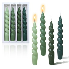 Spiral Taper Candles Green Gradient Candlesticks Twisted Candle Set of 4 Smokeless Candle Sticks for Home Décor Wedding Birthday Holiday