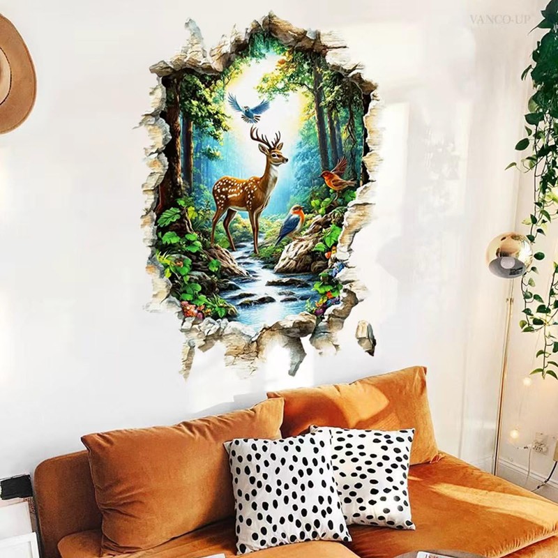 Upfirst Stag Deer with Evergreen Pines Wall Stickers
