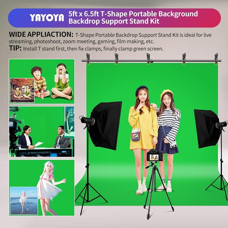 Green Screen Backdrop Kit, 5 x 6.5 ft Portable Chromakey