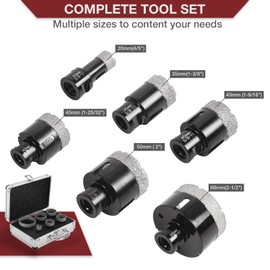 LFGUD Diamond Hole Saw Kit, 6-Piece Diamond Core Drill Bits Set Tile Hole Saw Kit Vacuum Brazed Core Drill Bits(20-68mm) for Glass Marble Granite Stone Porcelain Tile Ceramic Brick