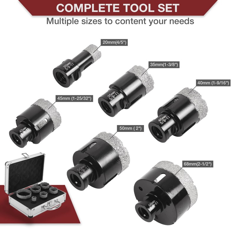 LFGUD Diamond Hole Saw Kit, 6-Piece Diamond Core Drill Bits