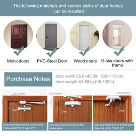 Onarway Automatic Door Closer for Home: Size 3 Spring Hydraulic Closure with Adjustable Speed for Residential and Light Commercial Doors (95-128lbs) | Soft Close & Easy Install