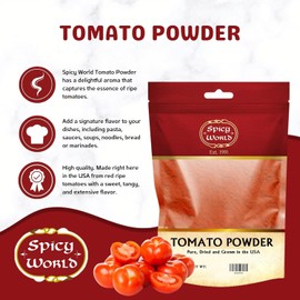 Spicy World Pure Dried Tomato Powder 8oz Bag- USA Grown, Dried Tomatoes Made Into a Powder for Soups, Sauces, Seasonings, & More! No Added Colors