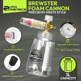 AutoManiacs Foam Cannon for Pressure Washer, Adjustable Car Wash Sprayer with 1/4 Inch Quick Connector, 1L Durable Snow Foam Blaster for Car & Truck Washing