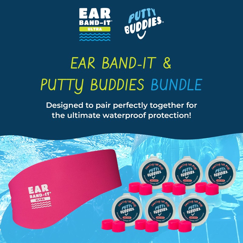 Ear Band-It Swimming Headband with Putty Buddies earplugs (6 Pair)