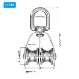 PATIKIL Double Pulley Block, 2pcs M25 304 Stainless Steel Wire Rope Lifting Crane Pulley Swivel Hook Hanging Wheel for Construction Warehouse Marine Industrial Home Use, Silver