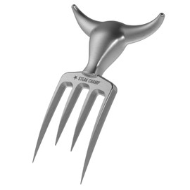 Steak Champ Bull Fork Forchetta da Carne: Solida Forchetta da Portata, Ideale per Carne e Arrosti, Posate da Intaglio, In Lega di Zinco, Cromata, Lavabile in Lavastoviglie