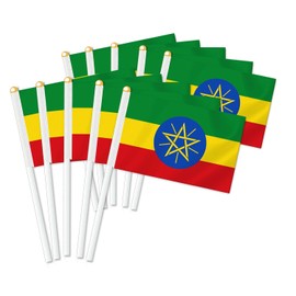 25 PCS Ethiopia Handheld Small Flag, Ethiopian Hand held Mini Decor Decoration Banner