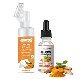 GUOYAOLIFU Turmeric Wash and Care Two Piece Set, Foaming Facial Cleanser & Turmeric Serum- Deep Cleansing for All Skin Types